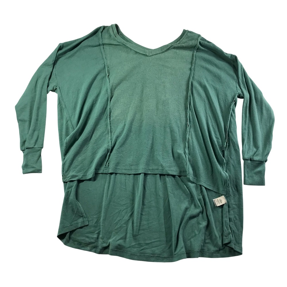 Peach Love California Womens L Teal Green Boho Raw Edge High Low Tunic Top